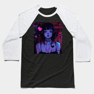 Cyberpunk Girl Pink Hearts Baseball T-Shirt